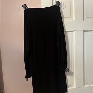 Black Long Sleeve Women's Dress with Embellished Cuffs